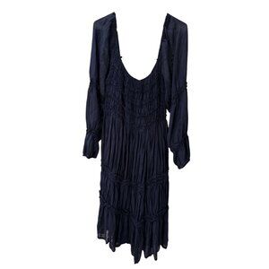 Idyllwind Womens Navy Long Sleeve Smocked Dress L/G Made In India, Pre-Owned